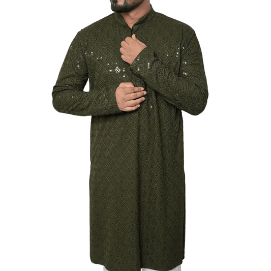 Garment Globe Men's Rayon Chikankari & Embrodered Ethnic Wear Kurta with Elegant Design for Family Functions, Festivals, Weddings (Only Kurta)|Soft Fabric|Rayon Cotton Sequence GarmentGlobe