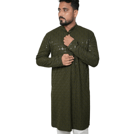 Garment Globe Men's Rayon Chikankari & Embrodered Ethnic Wear Kurta with Elegant Design for Family Functions, Festivals, Weddings (Only Kurta)|Soft Fabric|Rayon Cotton Sequence GarmentGlobe