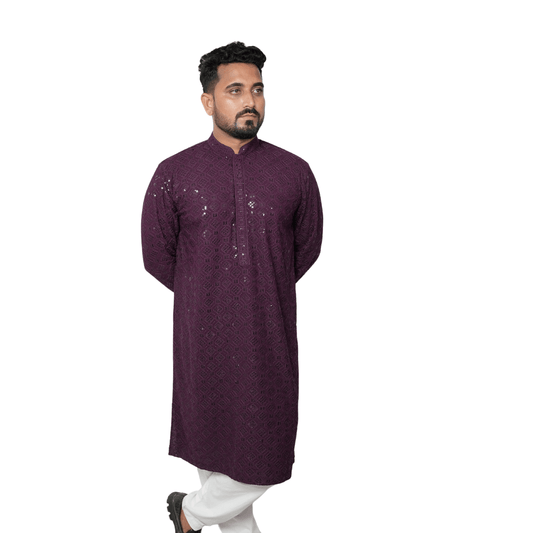 Garment Globe Men's Rayon Chikankari & Embrodered Ethnic Wear Kurta with Elegant Design for Family Functions, Festivals, Weddings (Only Kurta)|Soft Fabric|Rayon Cotton Sequence GarmentGlobe