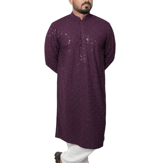 Garment Globe Men's Rayon Chikankari & Embrodered Ethnic Wear Kurta with Elegant Design for Family Functions, Festivals, Weddings (Only Kurta)|Soft Fabric|Rayon Cotton Sequence GarmentGlobe