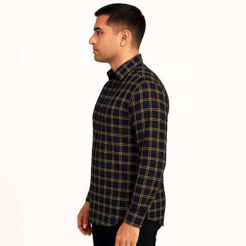 Garment Globe Men's Blue Check Shirt Khadi Cotton, Office & Home - GarmentGlobe