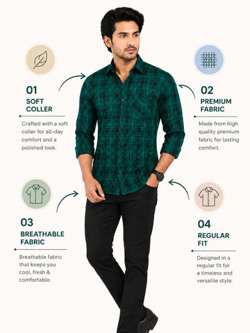 Men's Green & Black Plaid Casual Regular Fit Shirt