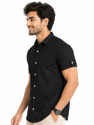 Men's Cotton Blend Casual Shirt | Half Sleeve Dot Printed Shirt | Regular Fit | Soft & Breathable Fabric | Stylish Collared Button-Down Summer Shirt for Men