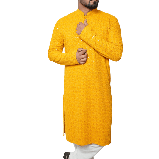 Garment Globe men’s rayon chikankari embroidered ethnic kurta, soft fabric, elegant design for family functions & festivals