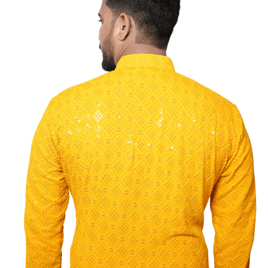 Garment Globe men’s rayon chikankari embroidered ethnic kurta, soft fabric, elegant design for family functions & festivals
