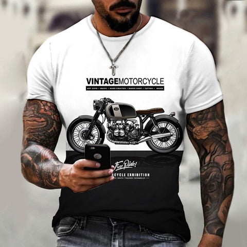 Vintage Motorcycle Series 3D Printing Men's Casual T-shirt - GarmentGlobe