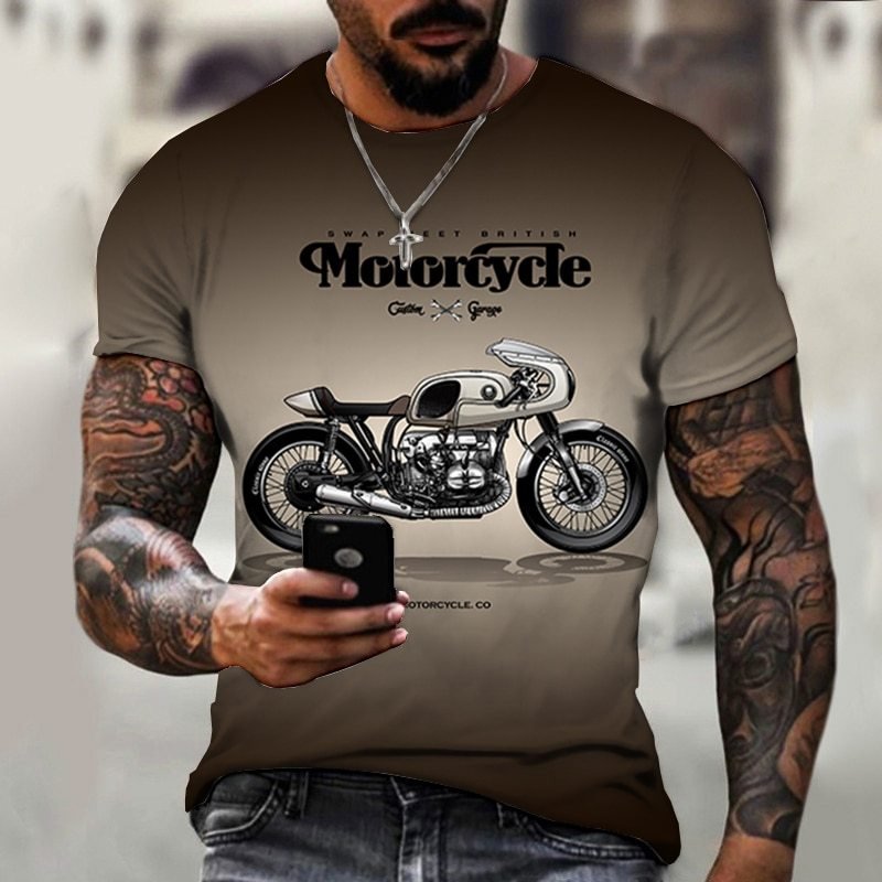 Vintage Motorcycle Series 3D Printing Men's Casual T-shirt - GarmentGlobe