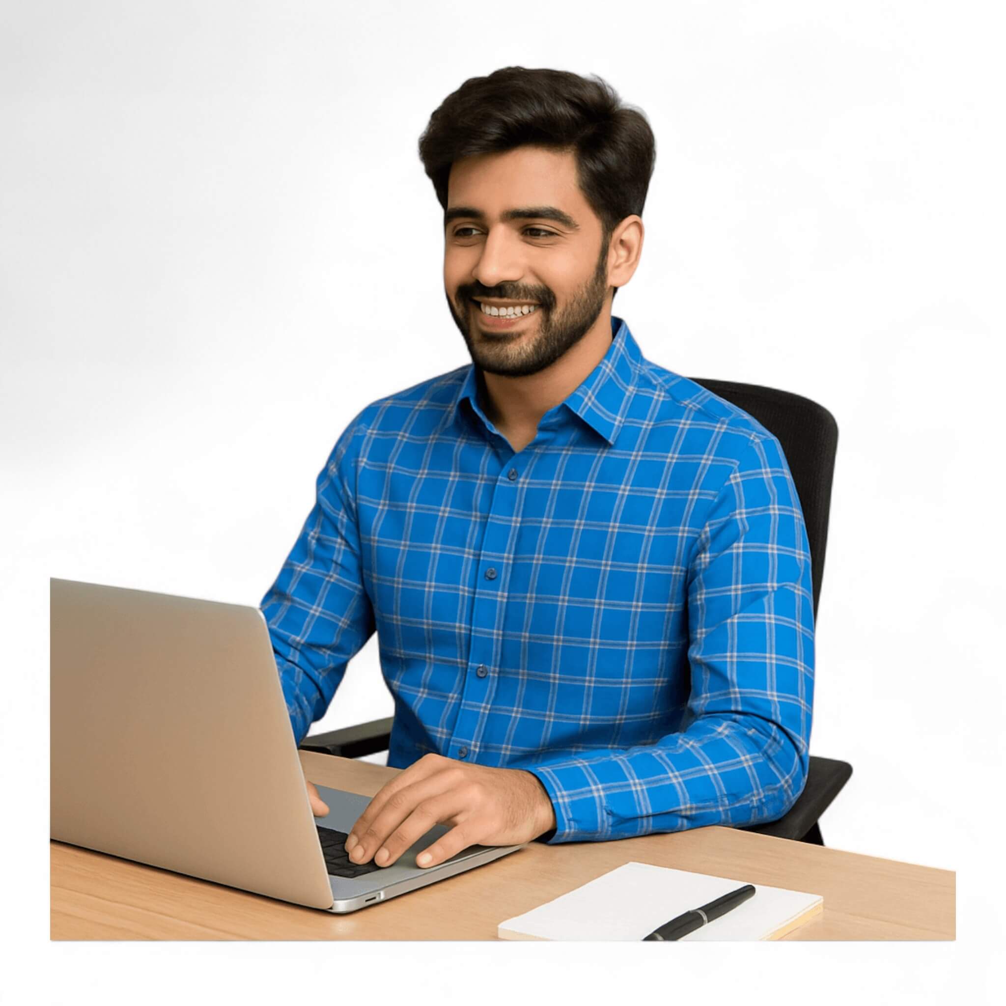 Garment Globe Men's Blue Check Shirt Khadi Cotton, Office & Home - GarmentGlobe