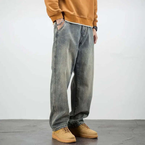 American Casual Yellow Mud Dyed Jeans Straight Loose GarmentGlobe