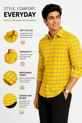 Garment Globe Men's Blue Check Shirt Khadi Cotton, Office & Home