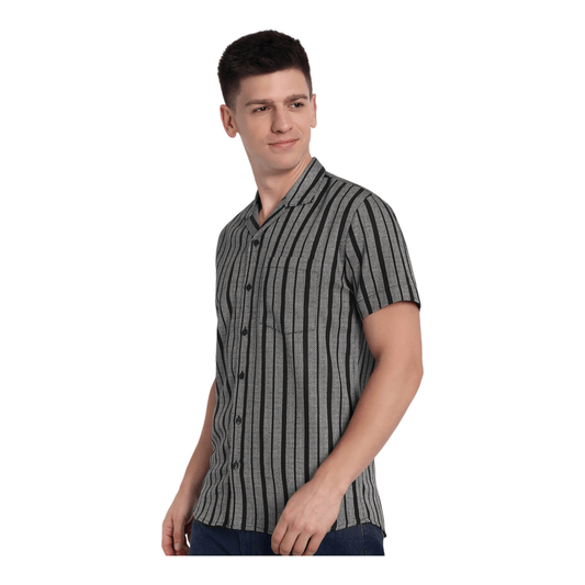 Side profile of stylish jute half sleeve shirt for men