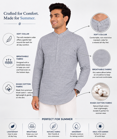 Men’s Khadi Cotton Short Kurta  Pure, tight shirt