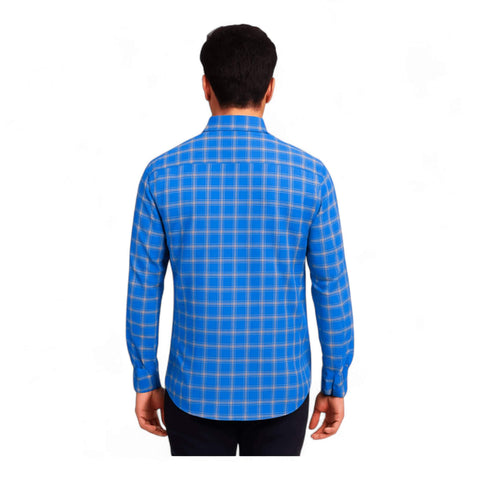 Garment Globe Men's Blue Check Shirt Khadi Cotton, Office & Home - GarmentGlobe